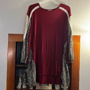 Women dress. Size large. Burgundy and leopard print